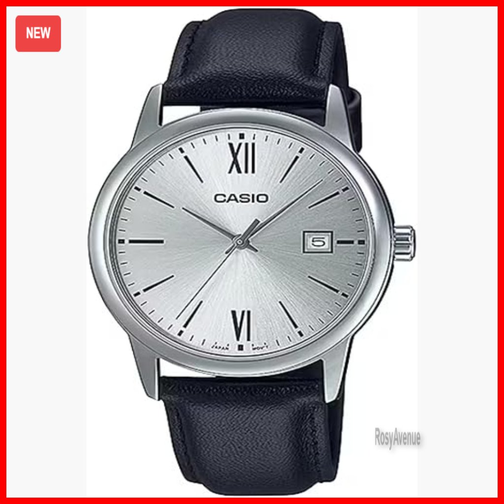 Mens Analog Leather Band Silver Dial Date Watch 38mm Stainless Steel